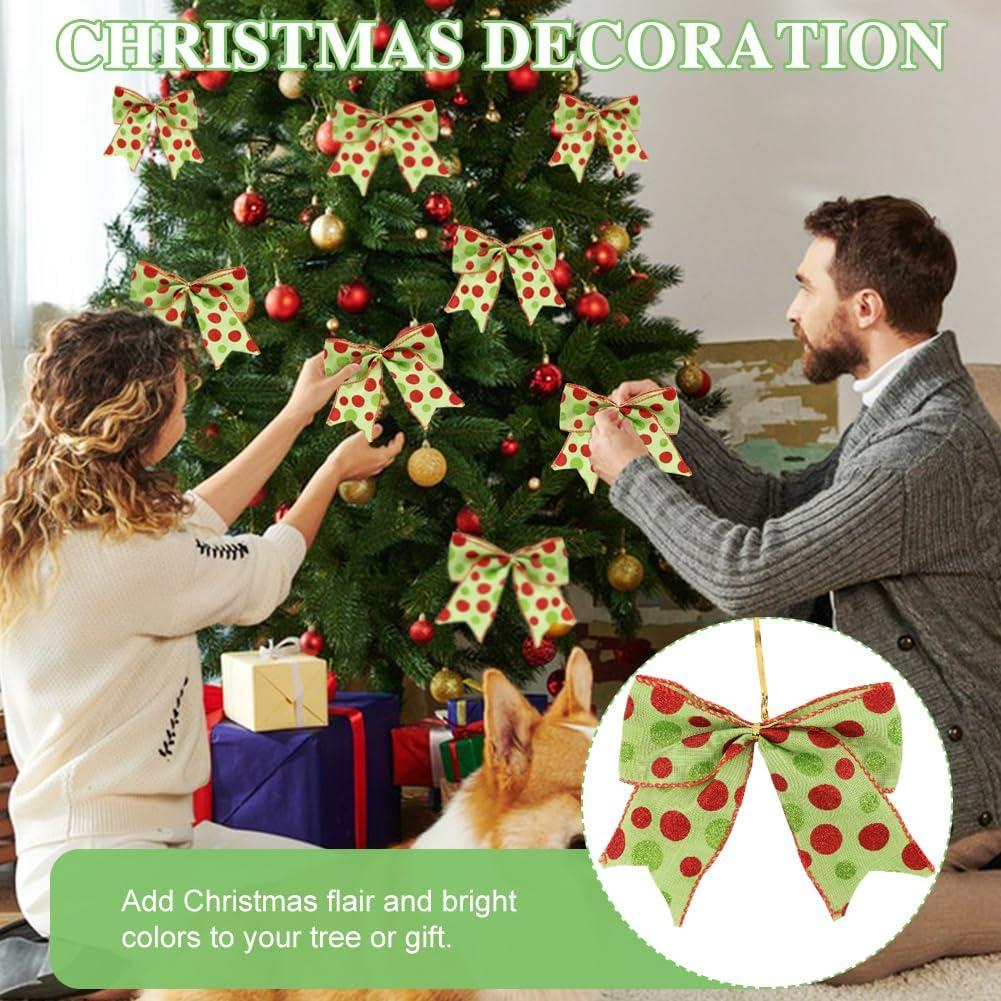 Sandistore Cute Cars 12pcs Christmas Tree Bows Ornaments 6 Inch Large Christmas Wreath Bows Red Green Xmas Tree Bows Christmas Glitter Dot Bows Ribbons Decoration For Garland Diamonds for Crafts