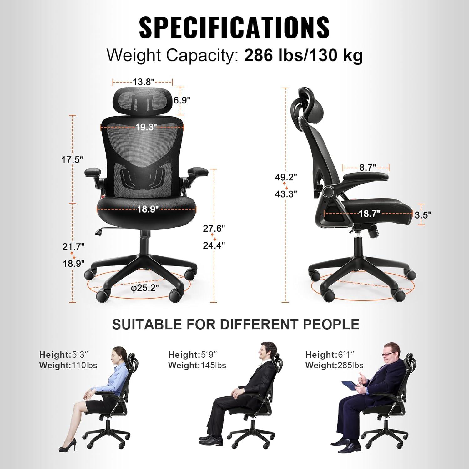 Black Ergonomic High Back Mesh Office Chair with Adjustable Lumbar Support