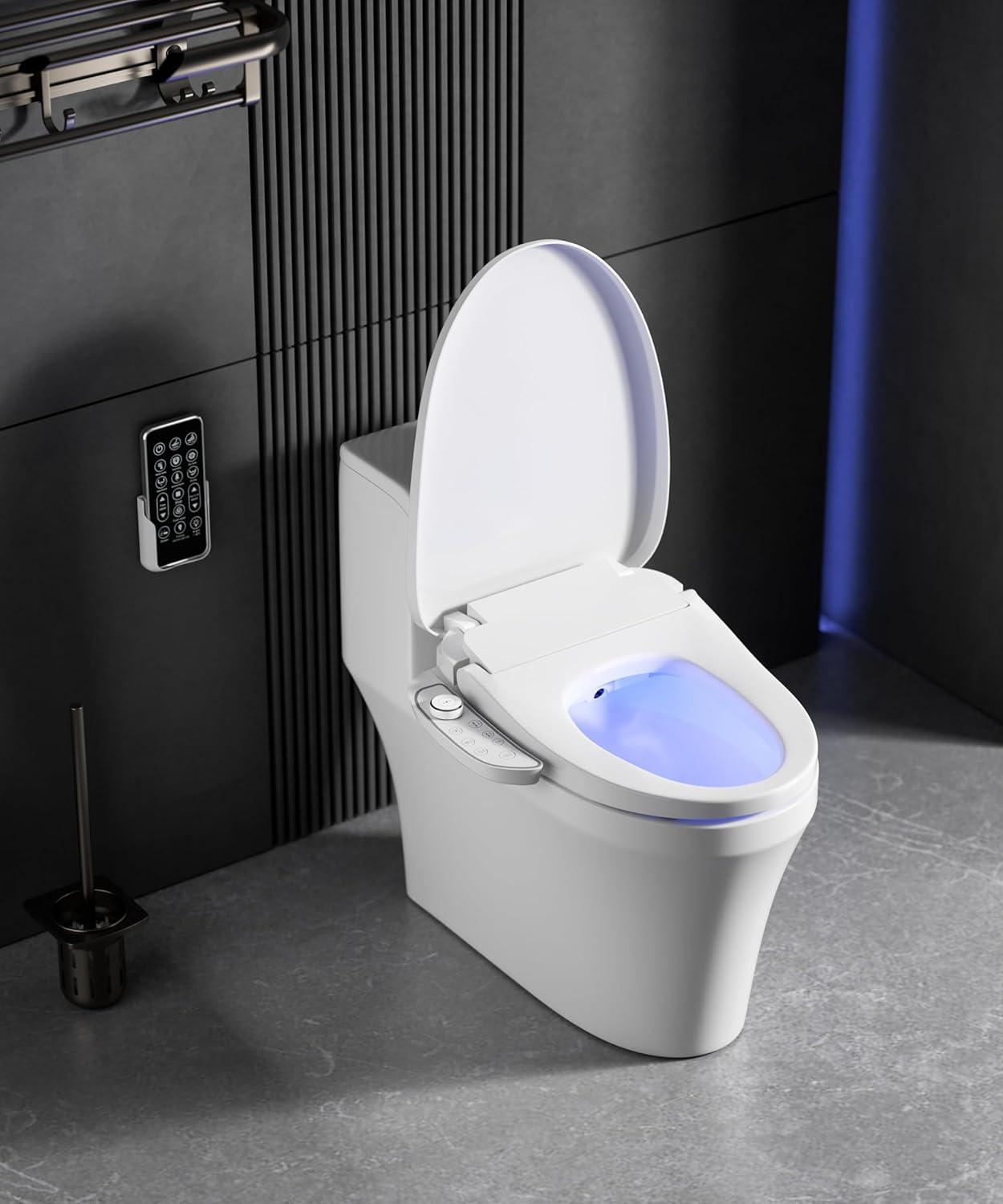 Bidet Toilet Seat - Heated & Elongated Design with Warm Water Wash, Wireless Remote, and Self-Cleaning Nozzle | Includes Soft-Closing Lid, LED Nightlight & Air Dryer