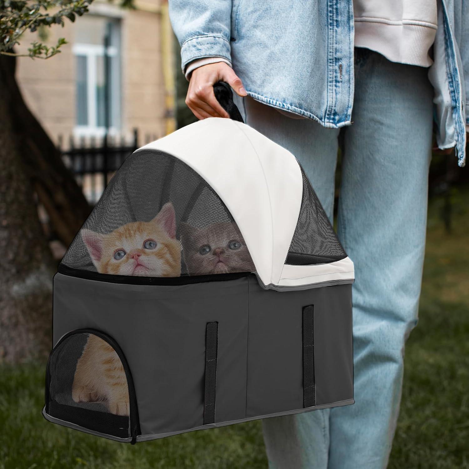 MoNiBloom Folding Pet Stroller, Foldable Dog Jogger Stroller with Detachable Carrier, Basket and Cup Holder