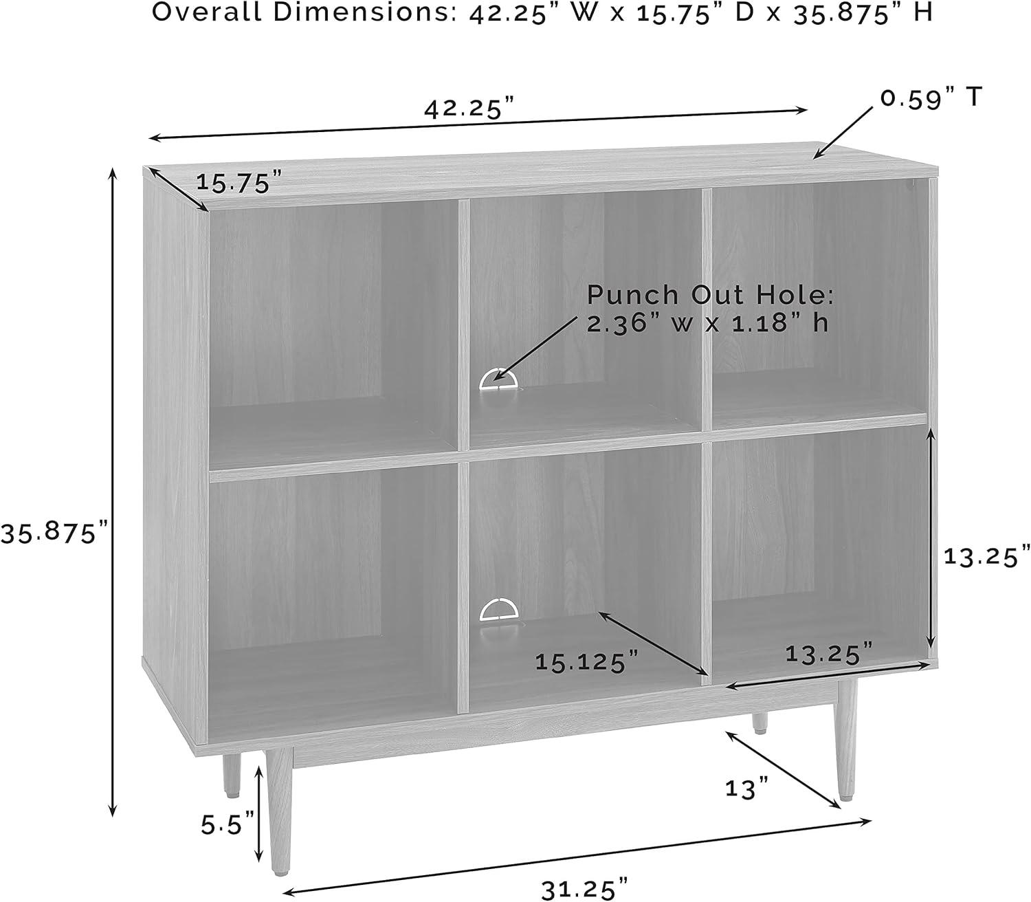 35.88" Liam 6 Cube Bookcase Walnut - Crosley: Mid-Century Design, Media Center-Compatible, Tapered Legs