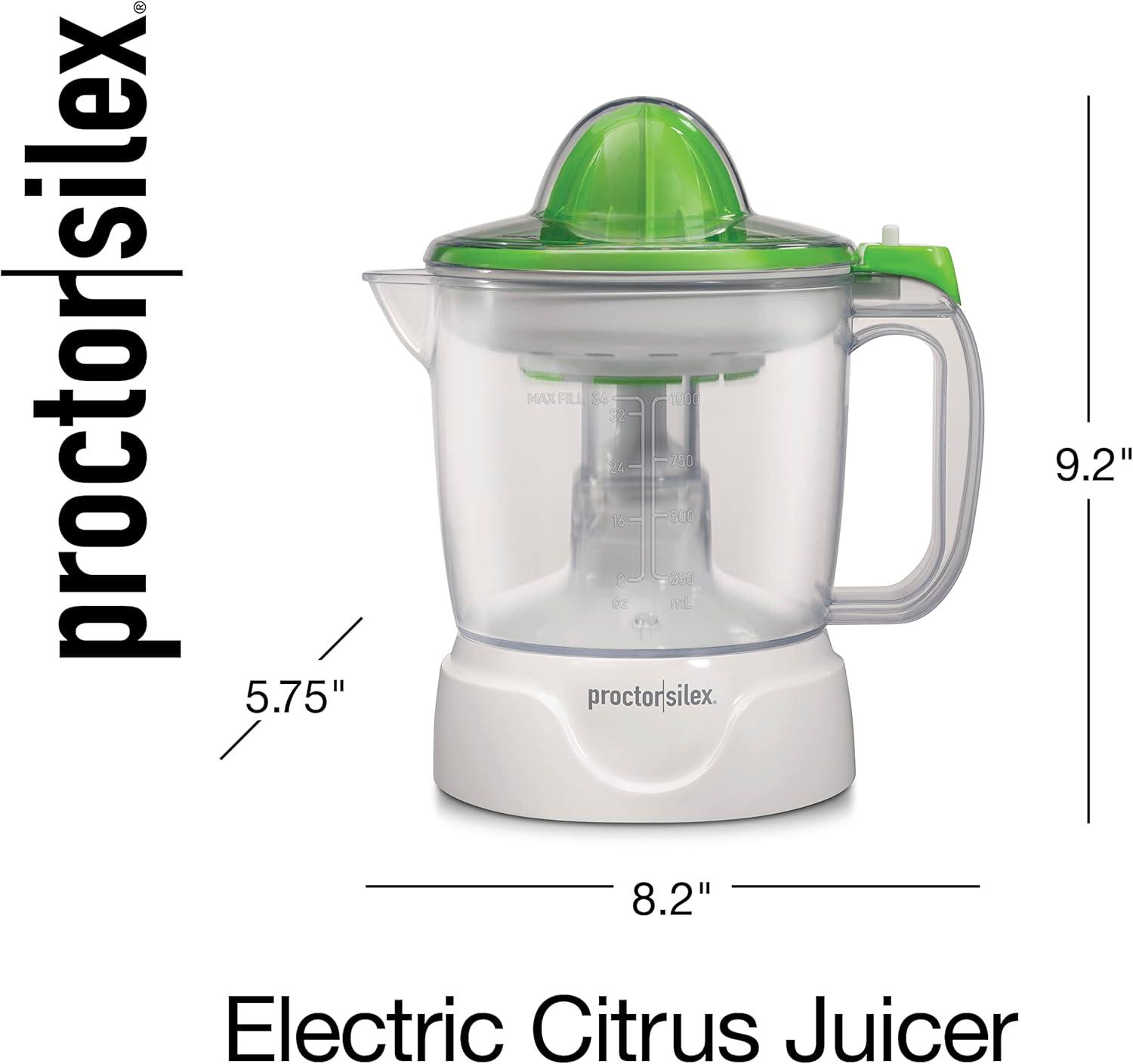 Proctor Silex Electric Citrus Juicer, Orange Juicer, Lemon Juicer, 34 oz. Pitcher, White, 66337