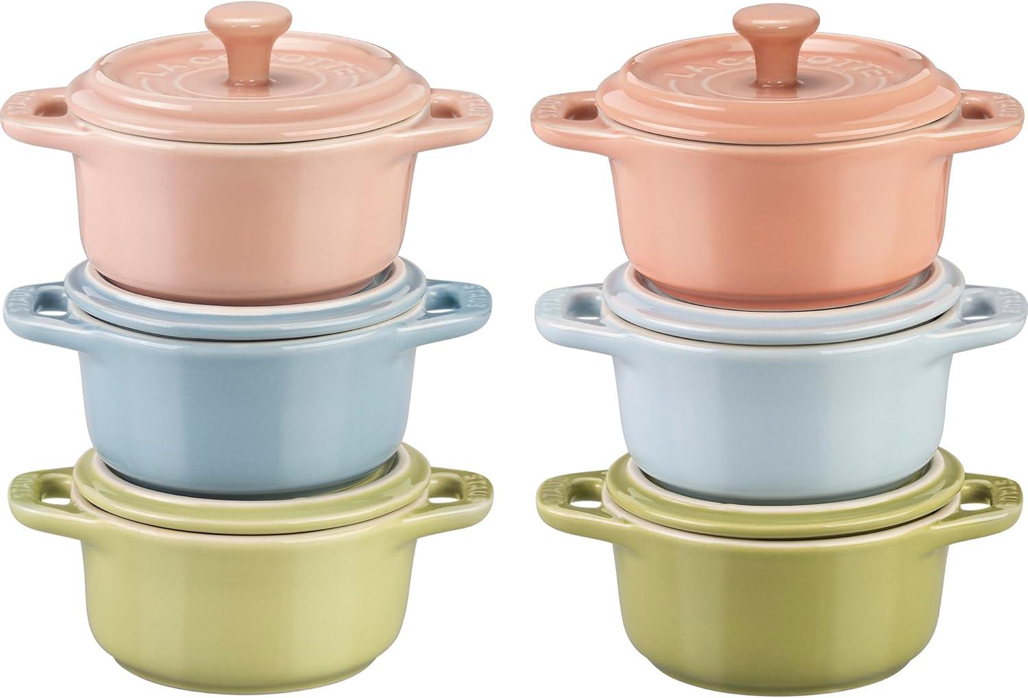 Pastel Ceramic Mini Cocotte Set with Lids, 6-Piece