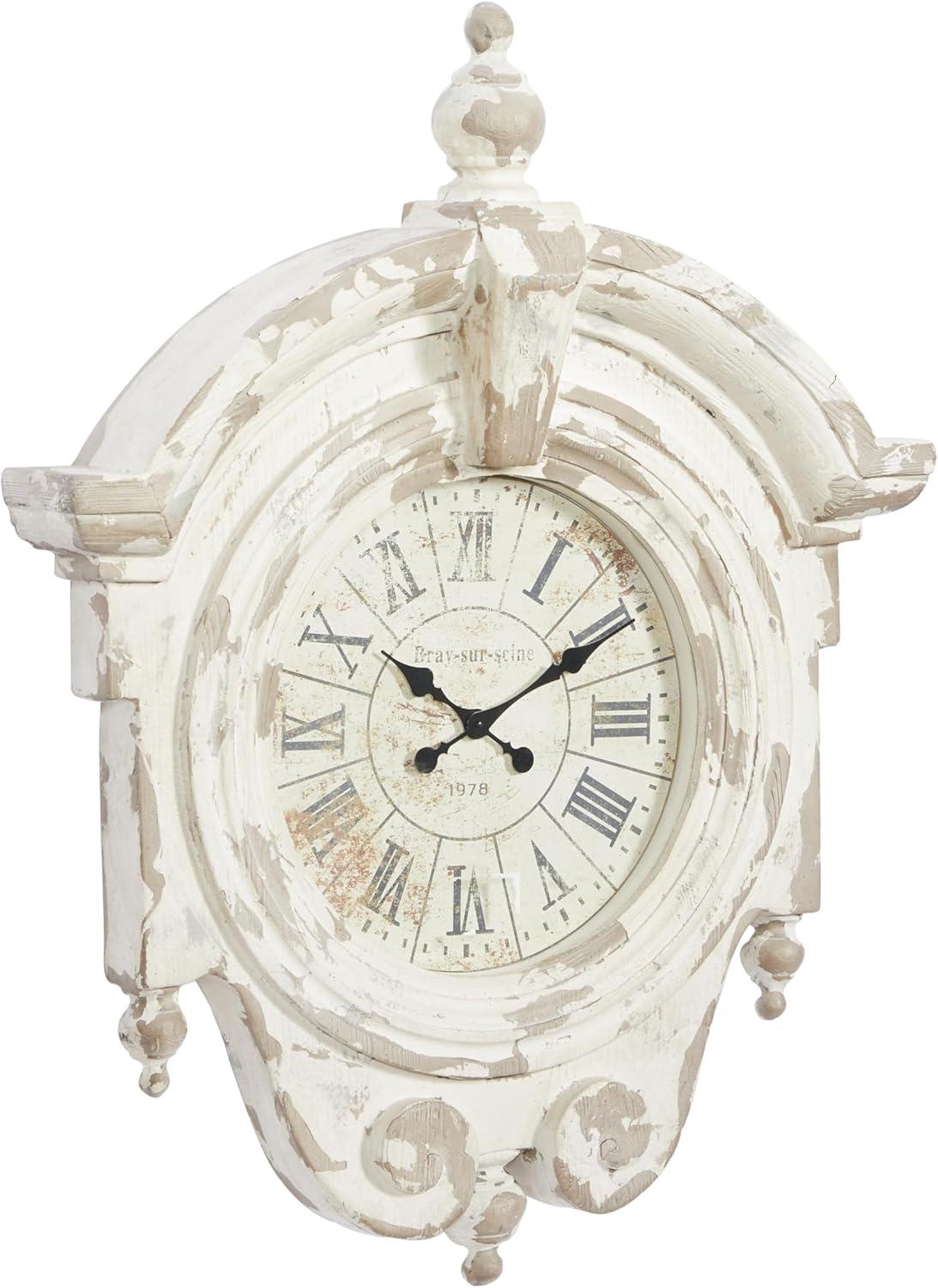 Golub Brown Fiberglass Carved Scroll Wall Clock with Distressing 34" x 6" x 44"