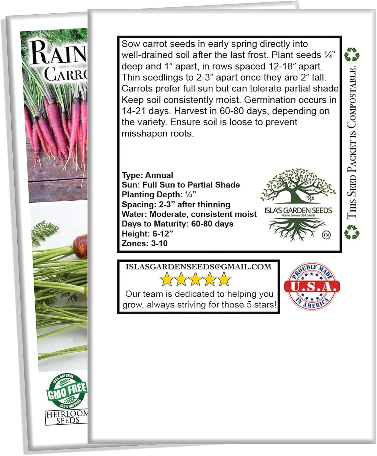 Rainbow Blend Carrot Seeds (Daucus carota) – 500+ Heirloom Non-GMO Seeds, Rare and Colorful Varieties, by Isla’s Garden Seeds, Perfect for Home Vegetable Gardens, Fresh and Vibrant Harvest