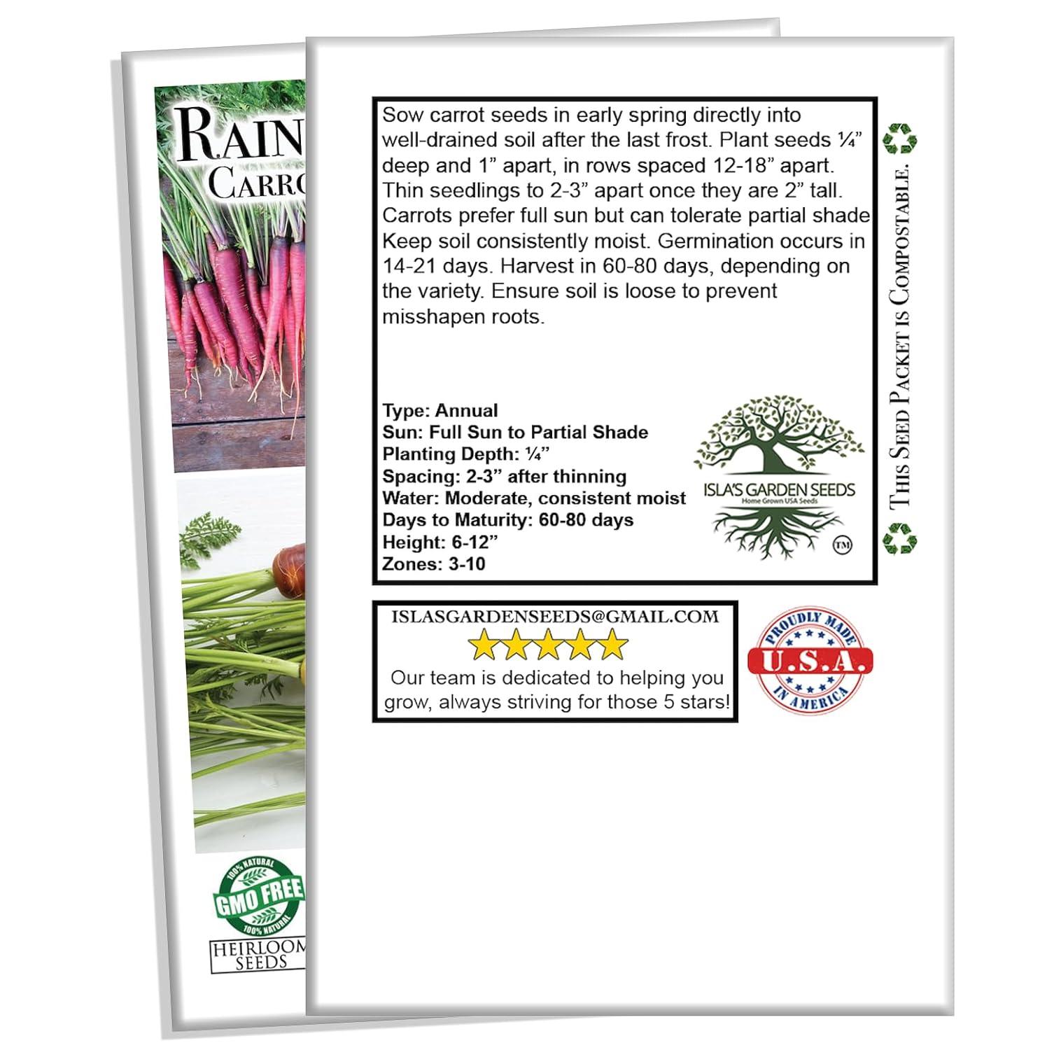 Rainbow Blend Carrot Seeds (Daucus carota) – 500+ Heirloom Non-GMO Seeds, Rare and Colorful Varieties, by Isla’s Garden Seeds, Perfect for Home Vegetable Gardens, Fresh and Vibrant Harvest
