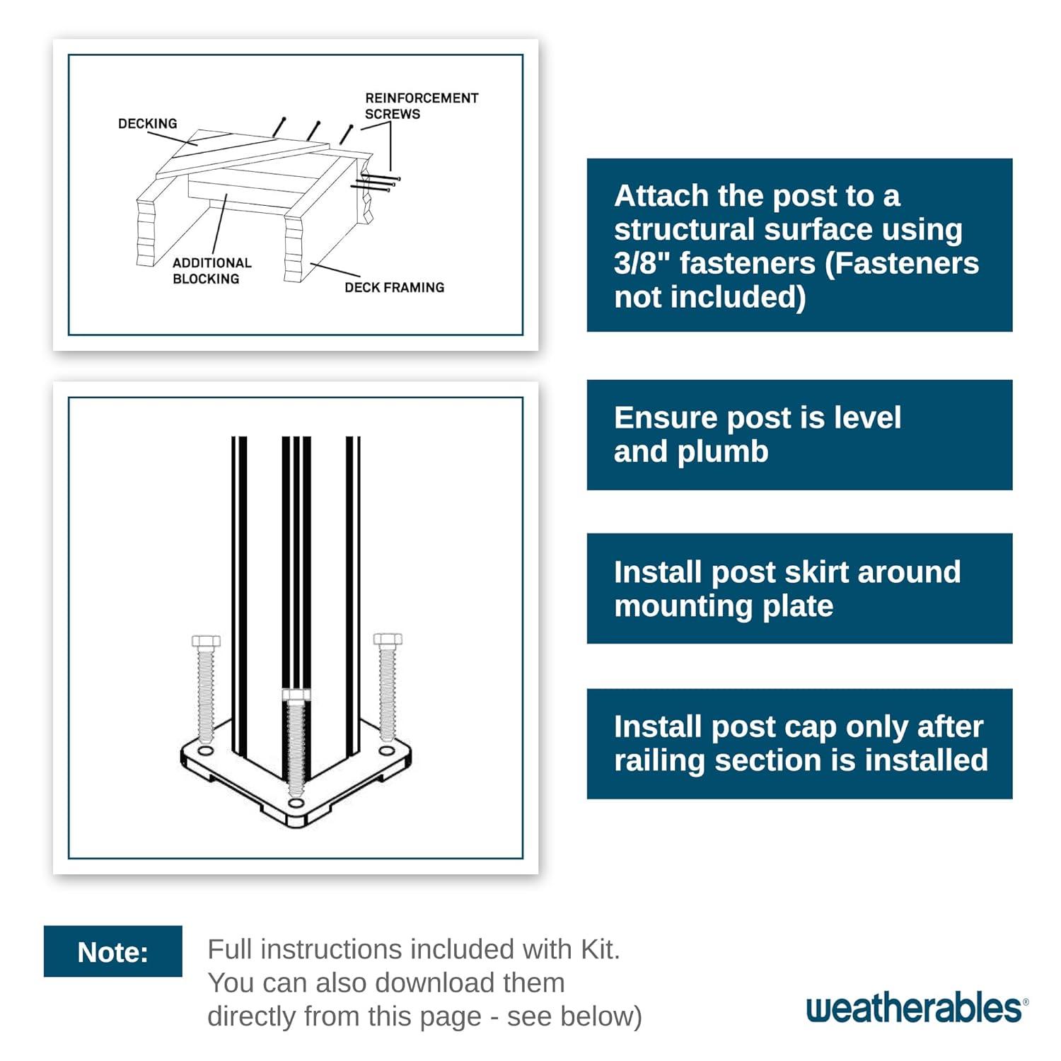 Textured Black Aluminum Railing Post Kit with Cap and Skirt