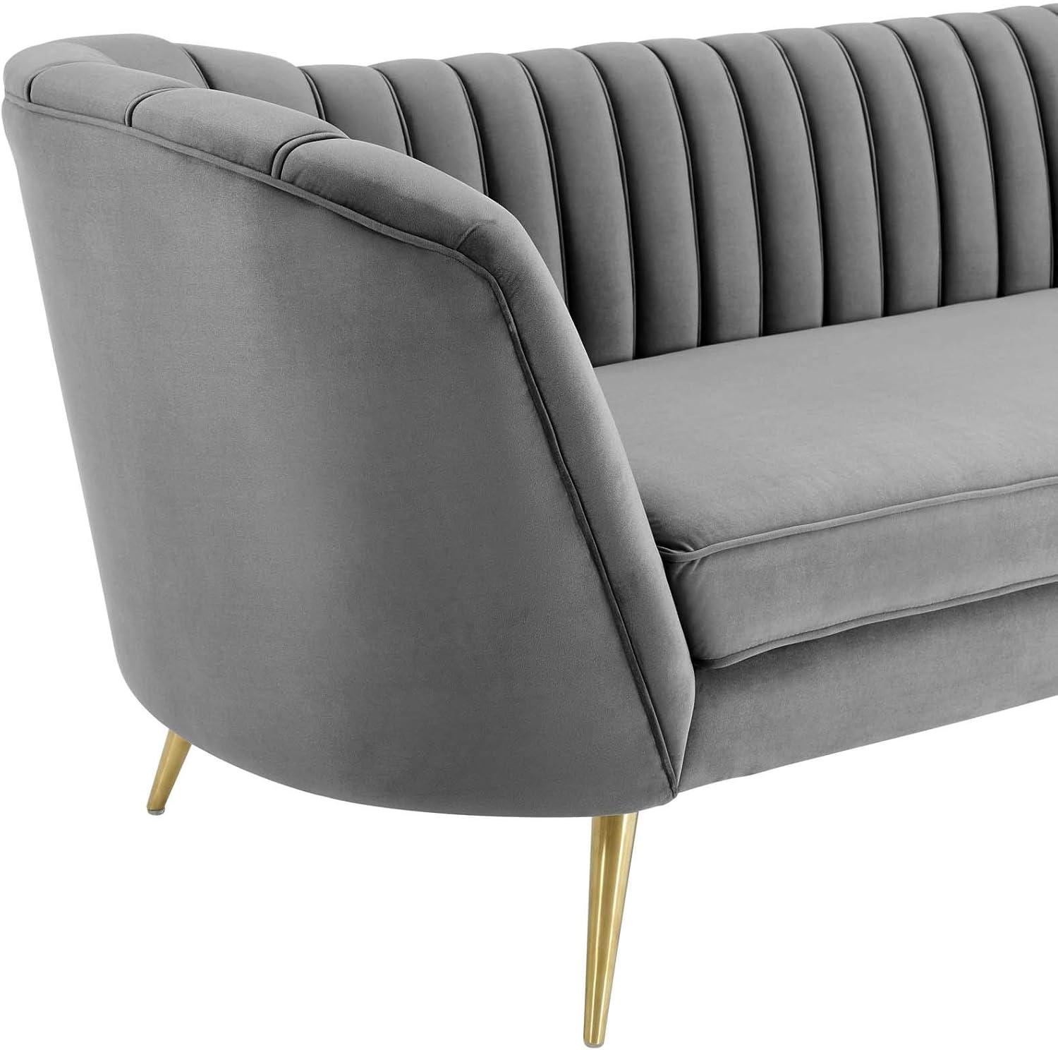 Silver Orchid Adams Vertical Channel Tufted Curved Velvet Sofa by Modway