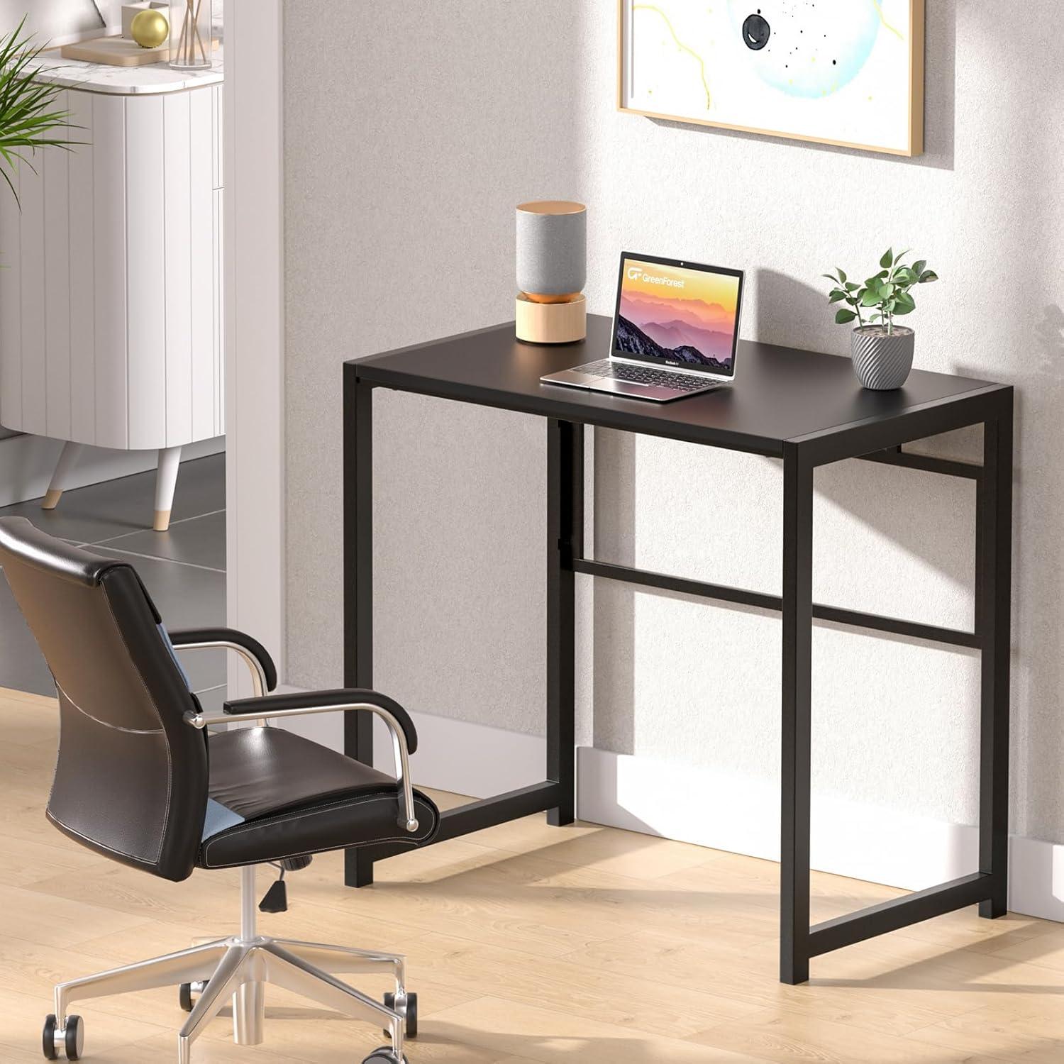 GreenForest Folding Desk for Small Spaces,31.5 in No-Assembly Small Computer Desk for Home Office,Space Saving Foldable Table Study Office Desk,Black