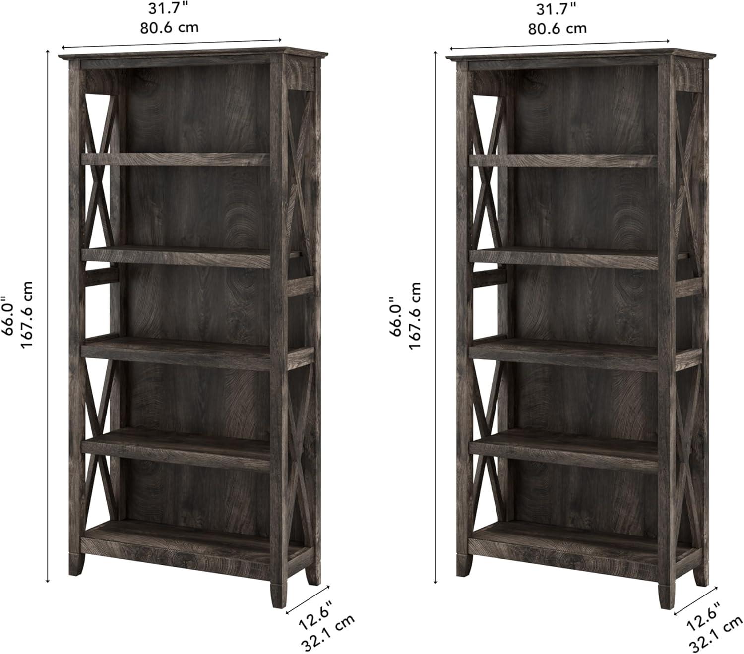 Bowery Hill 5 Shelves Coastal Wood Tall Bookcase in Dark Gray