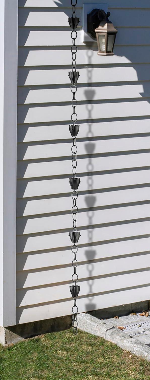Good Directions 6 Cup Crocus Black Aluminum 8.5 ft. Rain Chain with Gutter Installation Clip