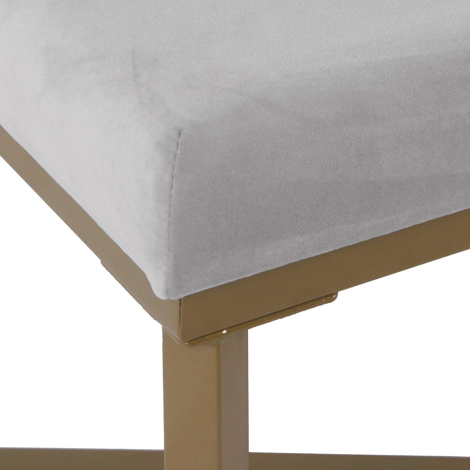 Tufted Velvet Ottoman - Silver - HomePop: Upholstered Footstool, Metal Legs, Polyester Fabric