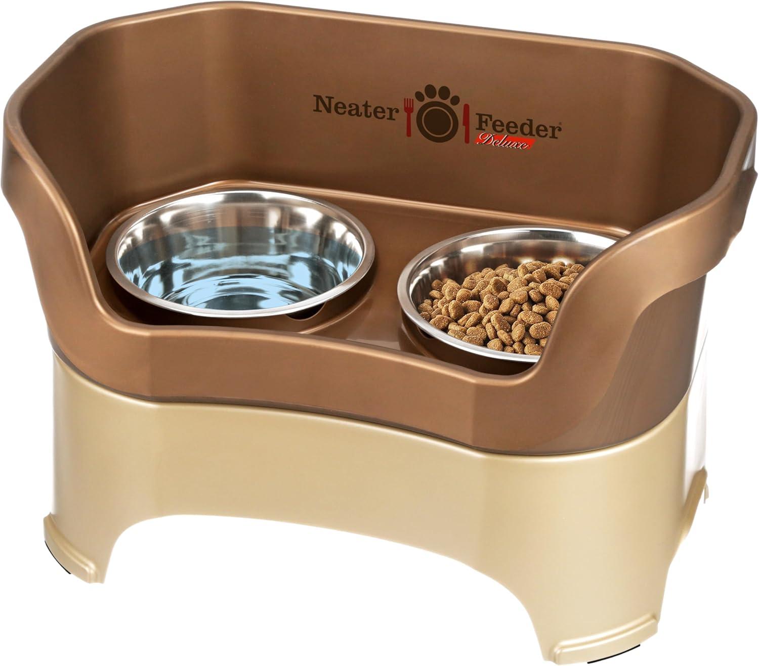 Neater Pets Neater Feeder Deluxe Mess-Proof Elevated Food & Water Bowls for Large Dogs, Bronze