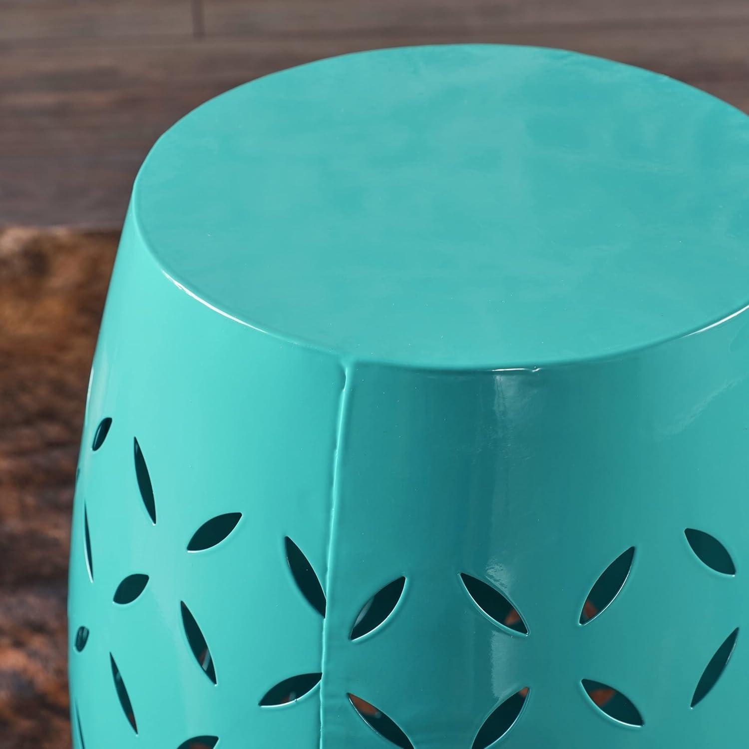 Joyce Lace Cut Iron Accent Table, Teal