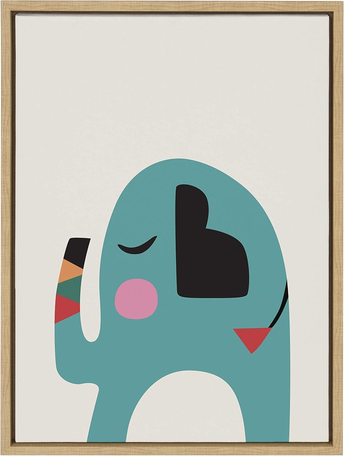 18" x 24" Sylvie Mid Century Modern Baby Elephant Framed Canvas Wall Art by Rachel Lee Natural - Kate and Laurel