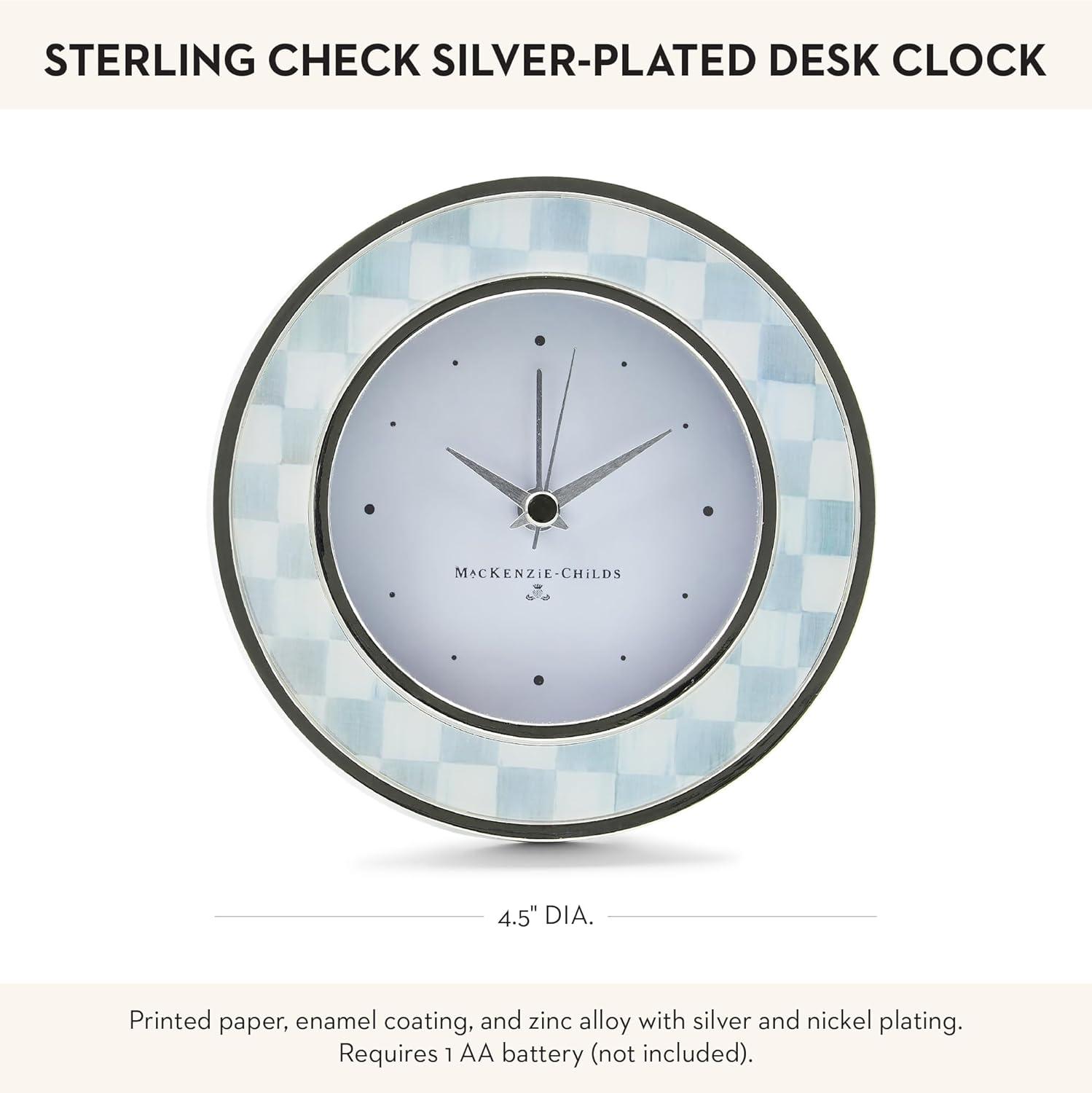 Gray and White Enameled Silver Round Desk Clock