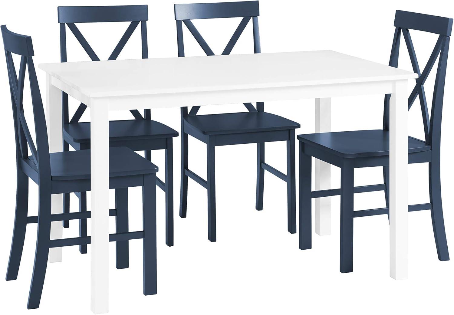 White and Navy X-Back Farmhouse Dining Set with 4 Chairs