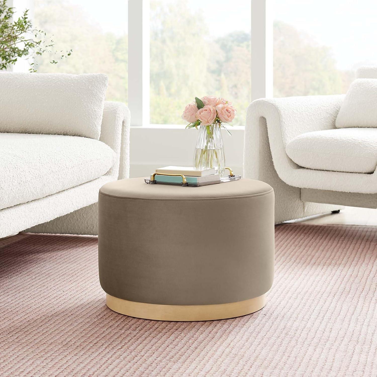 Modway Tilden Large 23" Round Performance Velvet Upholstered Ottoman in Taupe Natural