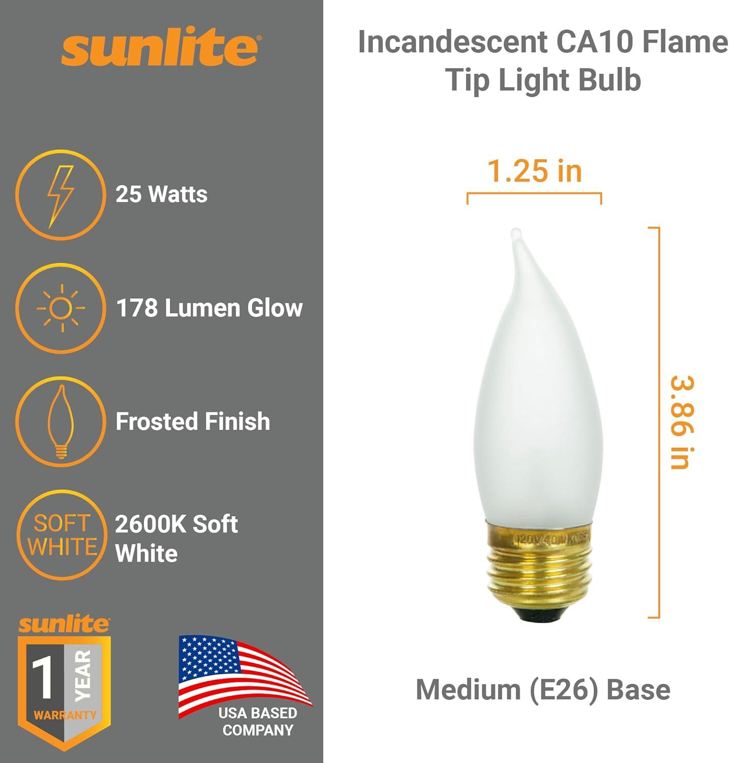 Soft White Frosted Decorative Incandescent Flame Tip Bulbs, 25W, 12 Pack