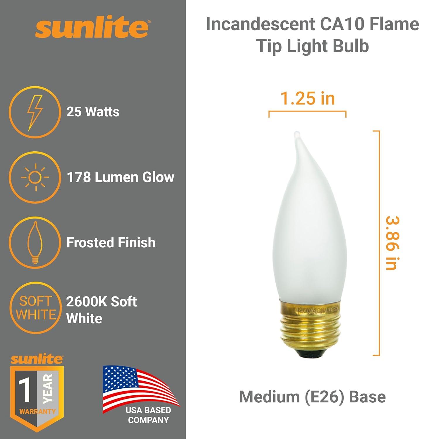 Soft White Frosted Decorative Incandescent Flame Tip Bulbs, 25W, 12 Pack