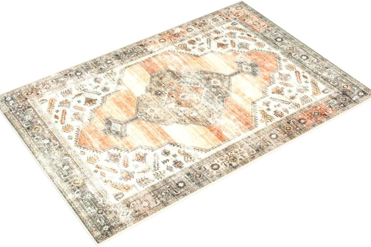 Nuloom Gracie Distressed Medallion Pet Friendly Machine Washable Area Rug, 5' x 8', Peach