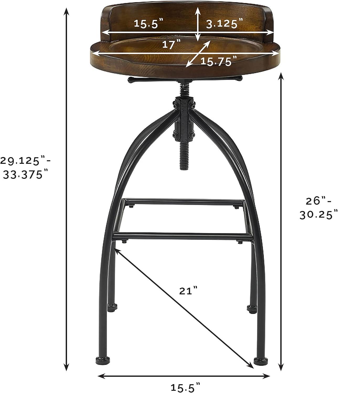 Edison Industrial Black Metal and Medium Wood Swivel Bar Stool