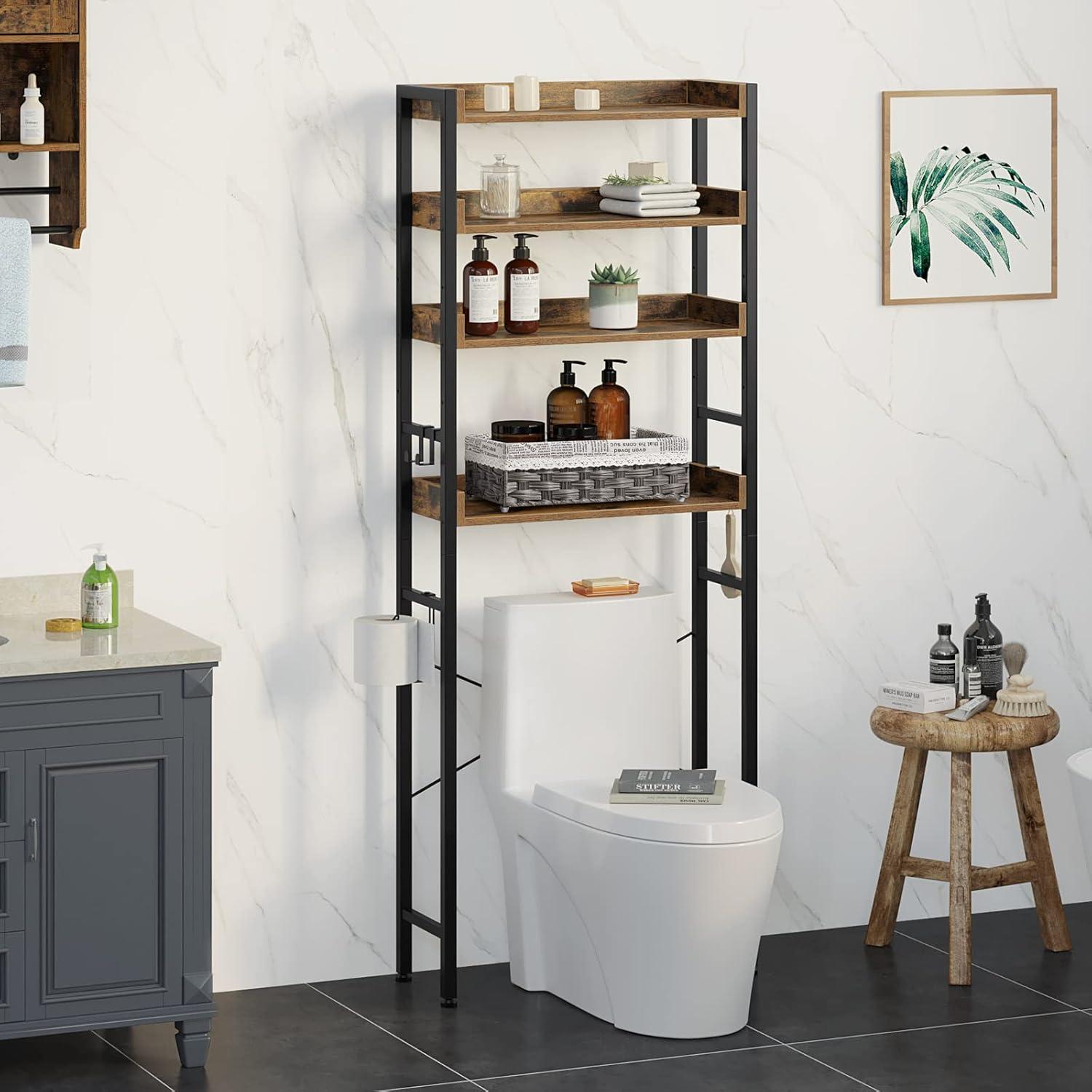 Rustic Brown 4-Tier Adjustable Over-the-Toilet Storage Rack