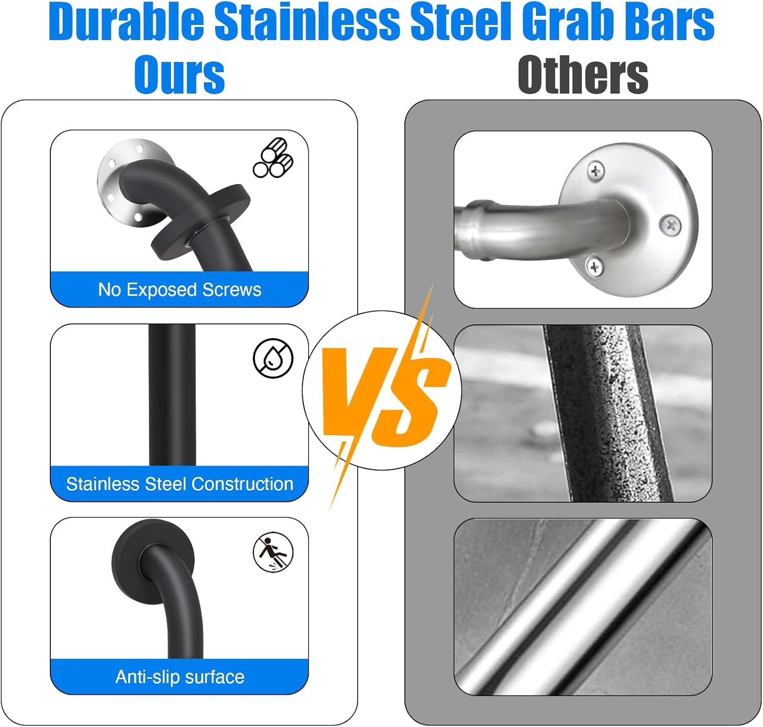 18” Shower Handle Smooth Grip | 304 Stainless Steel Bathroom Grab Bars For Seniors | Handicap Grab Bars Oil Rubbed Bronze | ADA Shower Bars Safety For Elderly | Grab Bars For Bathtubs And Showers