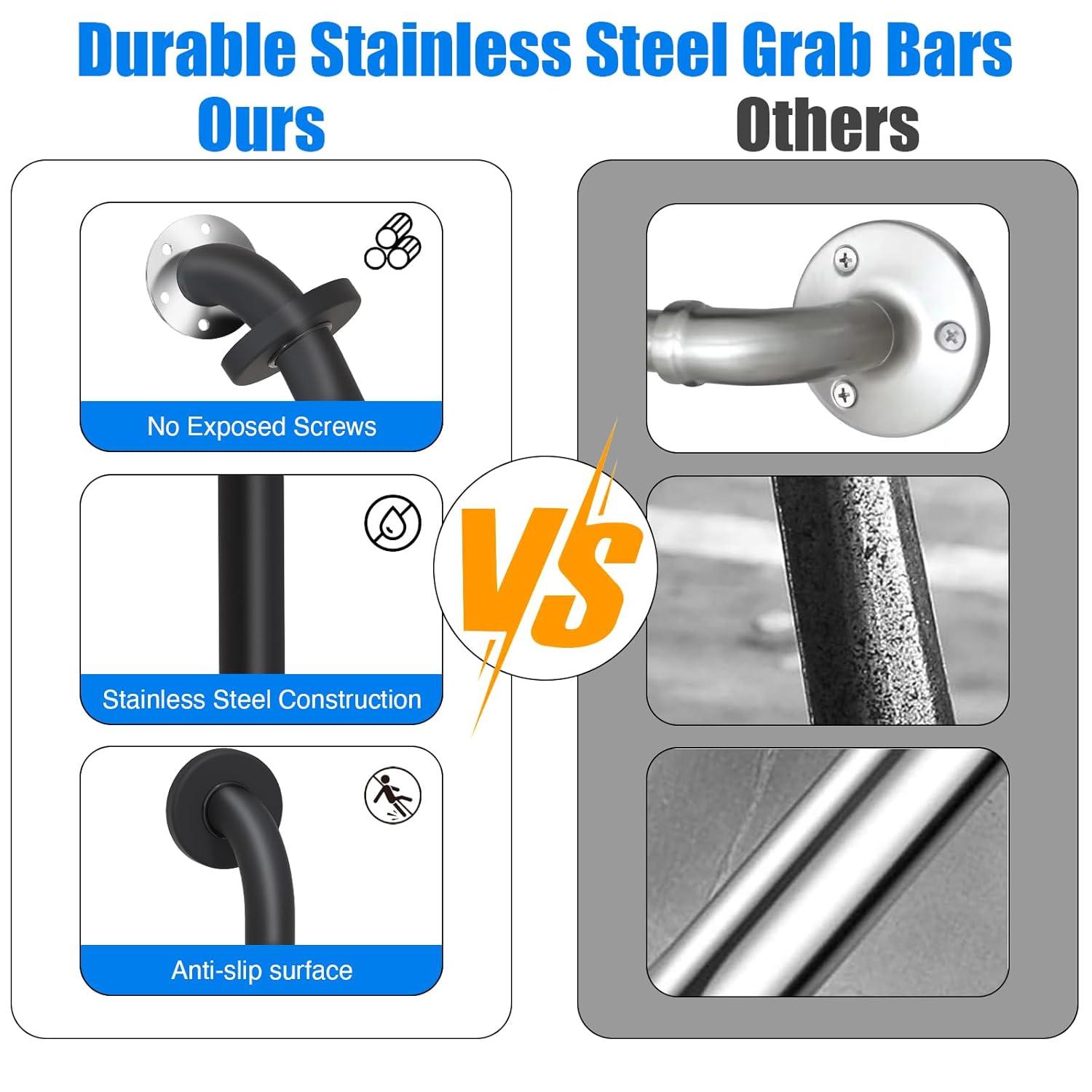 18” Shower Handle Smooth Grip | 304 Stainless Steel Bathroom Grab Bars For Seniors | Handicap Grab Bars Oil Rubbed Bronze | ADA Shower Bars Safety For Elderly | Grab Bars For Bathtubs And Showers