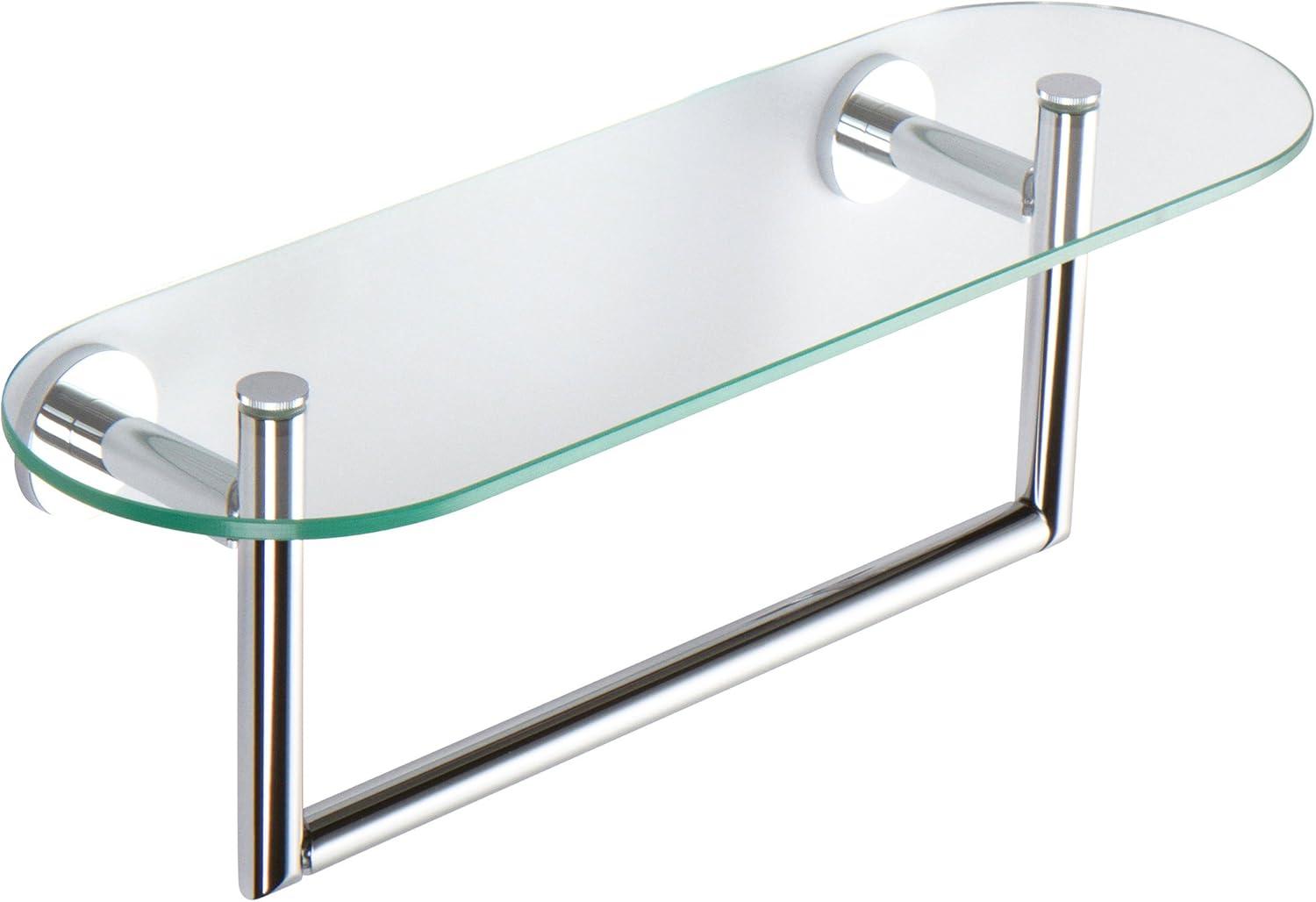 Sine 18" Polished Chrome Tempered Glass Bathroom Shelf with Towel Bar