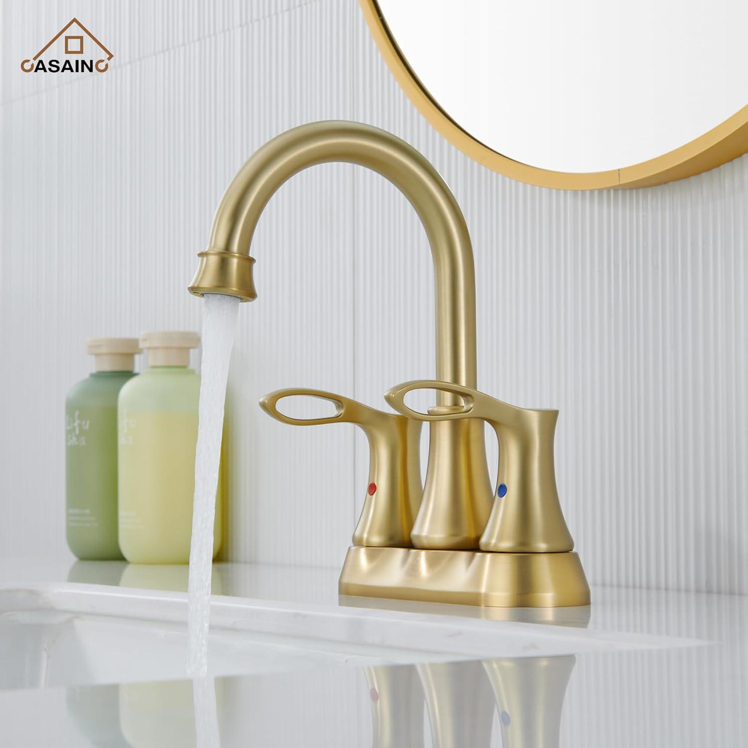 CASAINC KCL0014-BG 4-inch Centerset Bathroom Faucet with Drain