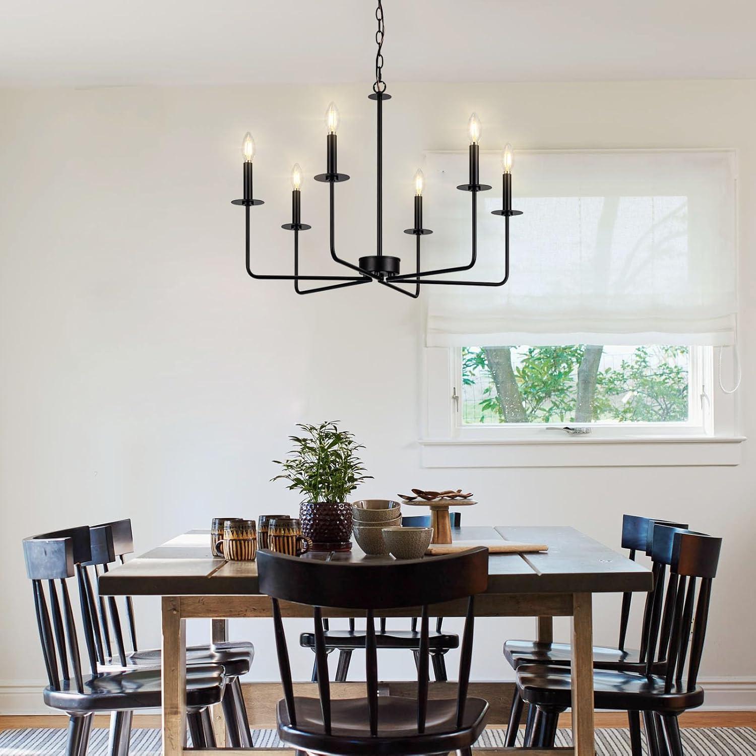 SineRise Black Chandelier, 6-Light Modern Farmhouse Chandelier, Candle Chandelier Light Fixtures, Rustic Industrial Chandelier for Entryway, Bedroom, Foyer and Living Room