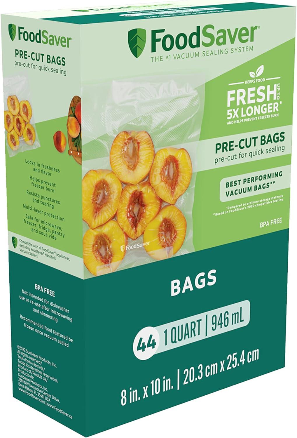 BPA-Free 1 Quart Precut Vacuum Sealer Bags, 44 Count