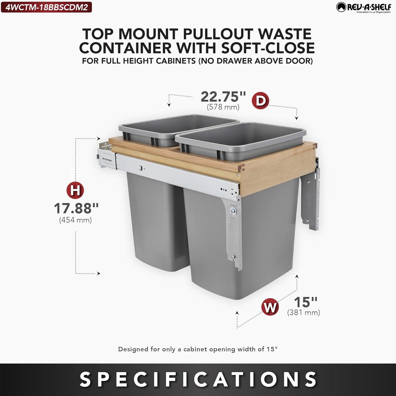 Rev-A-Shelf Pull Out Top Mount Trash Can w/Soft-Close