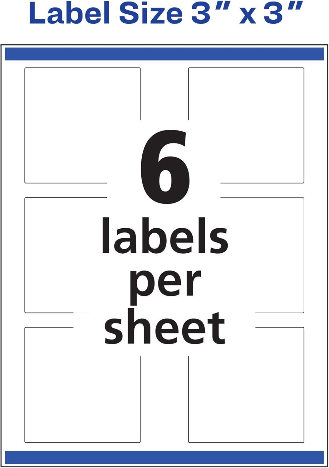 Avery Square Labels with Sure Feed, 3" x 3", 60 Glossy White Labels (36481)