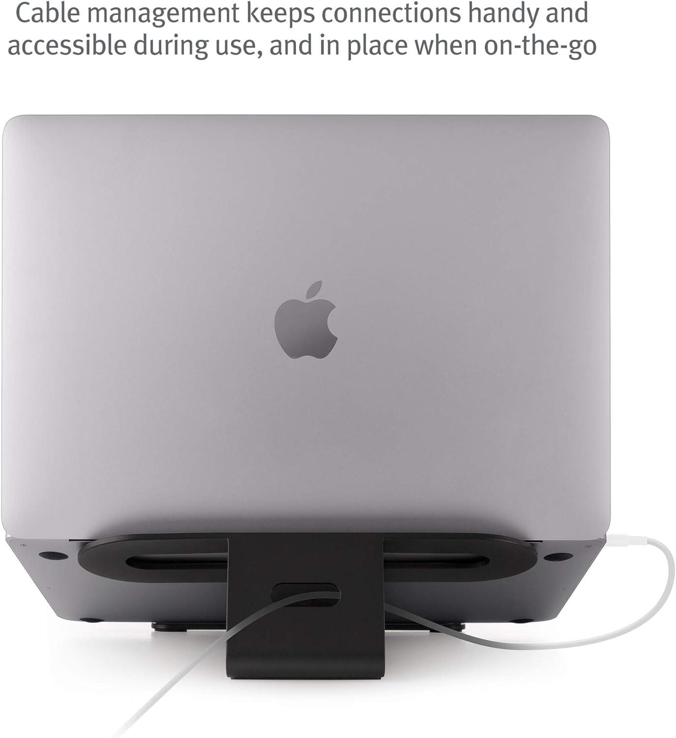 ErgoEnhance Matte Black Metal Notebook Stand with Cable Management