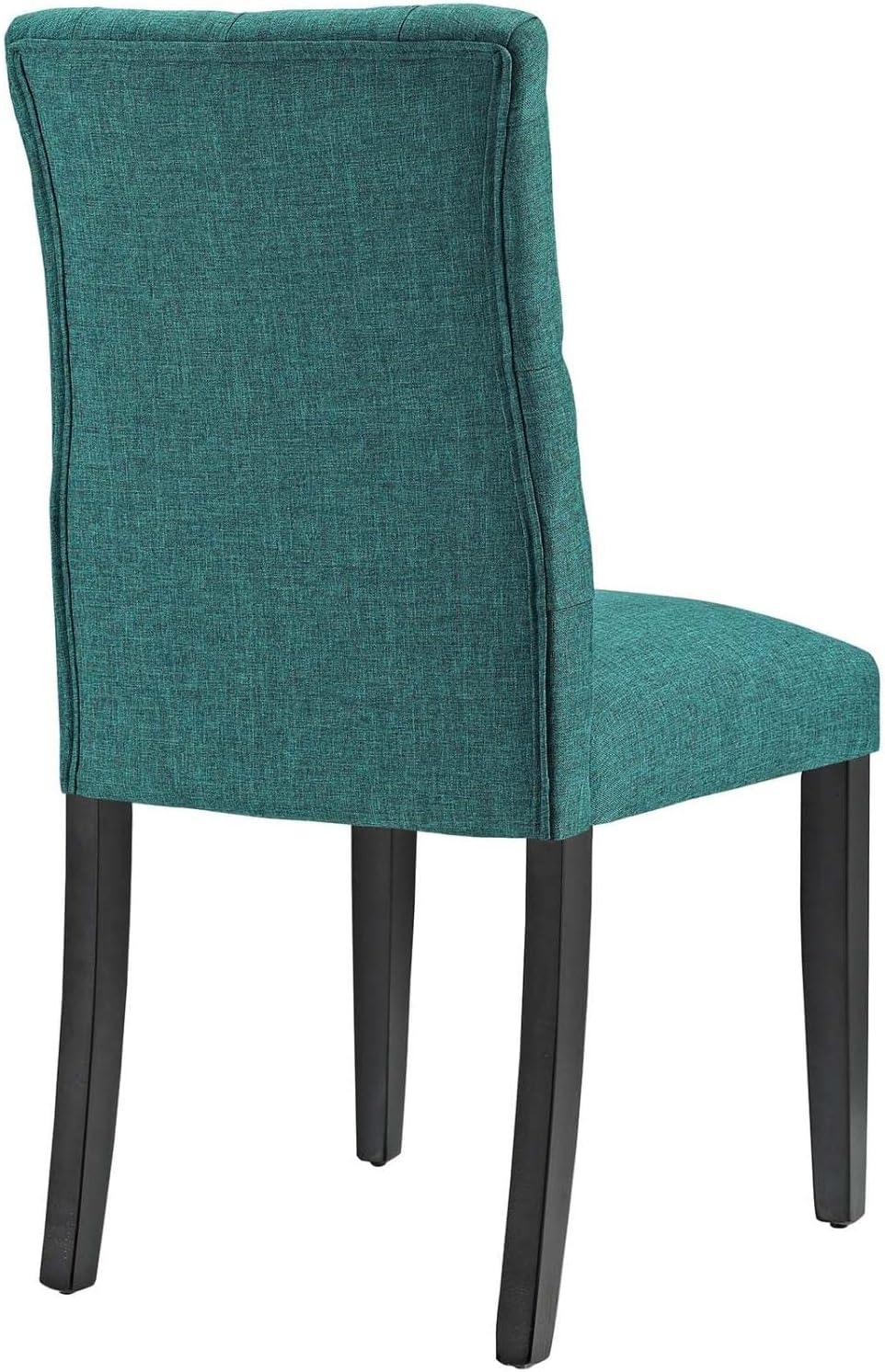 Teal Tufted Upholstered Dining Chairs with Wood Legs, Set of 2