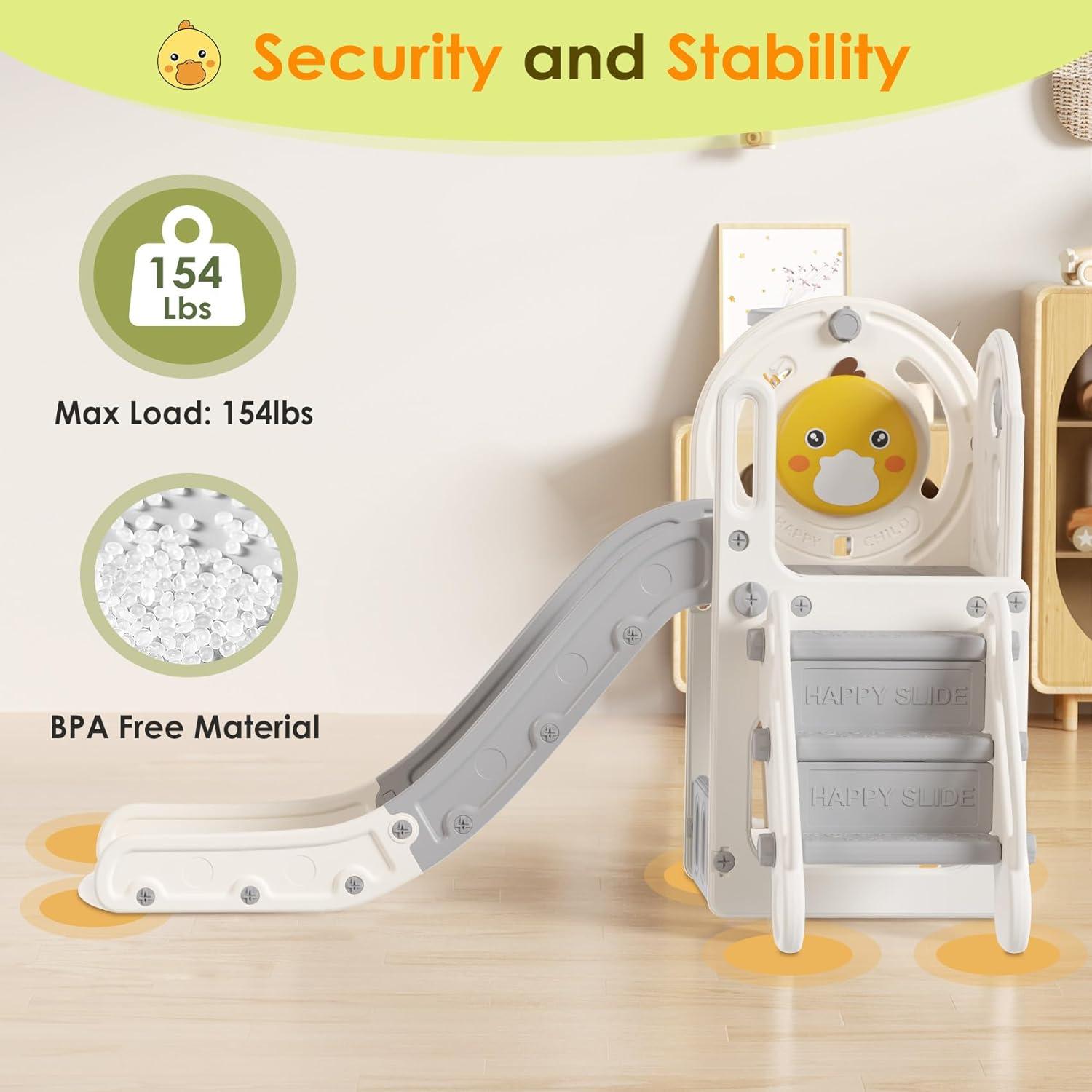 5 in 1 Toddler slide, Kids Slide with Climber Outdoor Indoor Slide Cute Duck Theme Playset