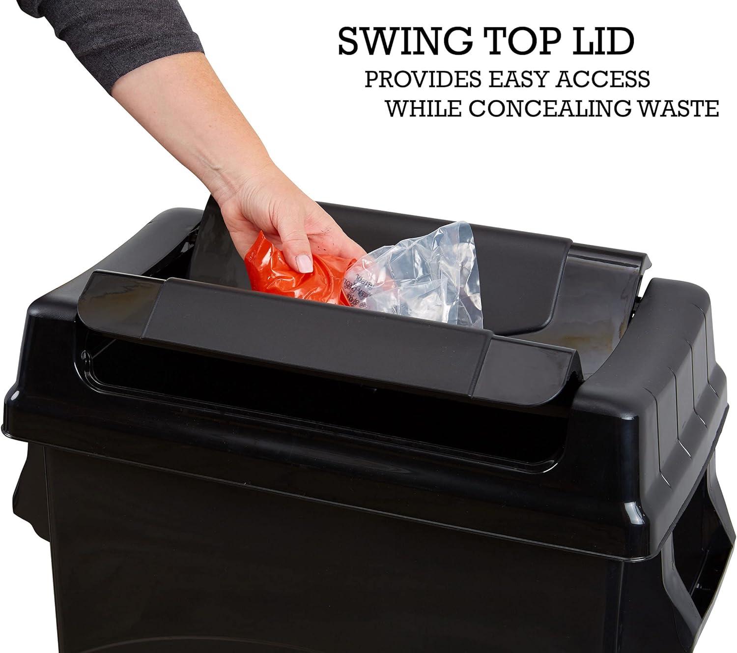 Black Rectangular Plastic Waste Container with Swing Lid, 23 Gallon