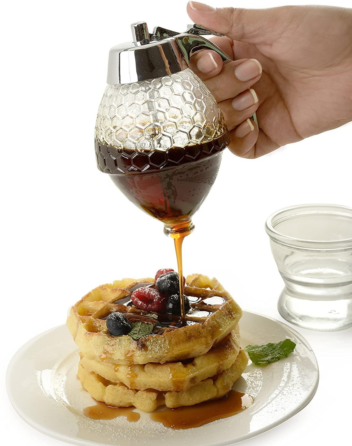 hunnibi Glass Honey Dispenser with Stand and Stainless Steel, Clear
