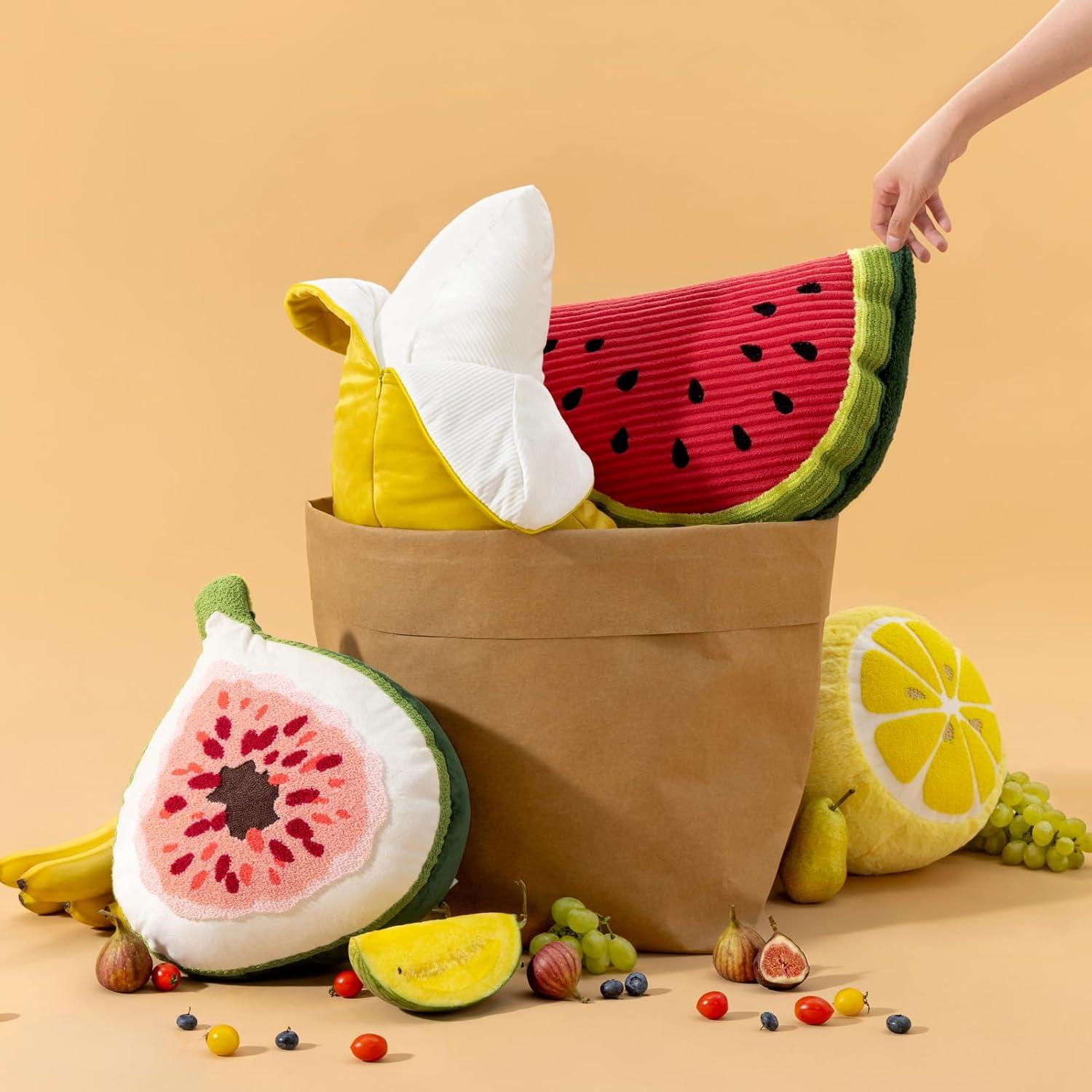 Phantoscope Fruit Shaped Pillows Series Lemon Shaped Throw Pillow, Fun Home Decor of Fruit Themed Shaped Cushions, Decorative Shaped Pillow for Couch Bed and Chair, Yellow, 10 x11.5 inches