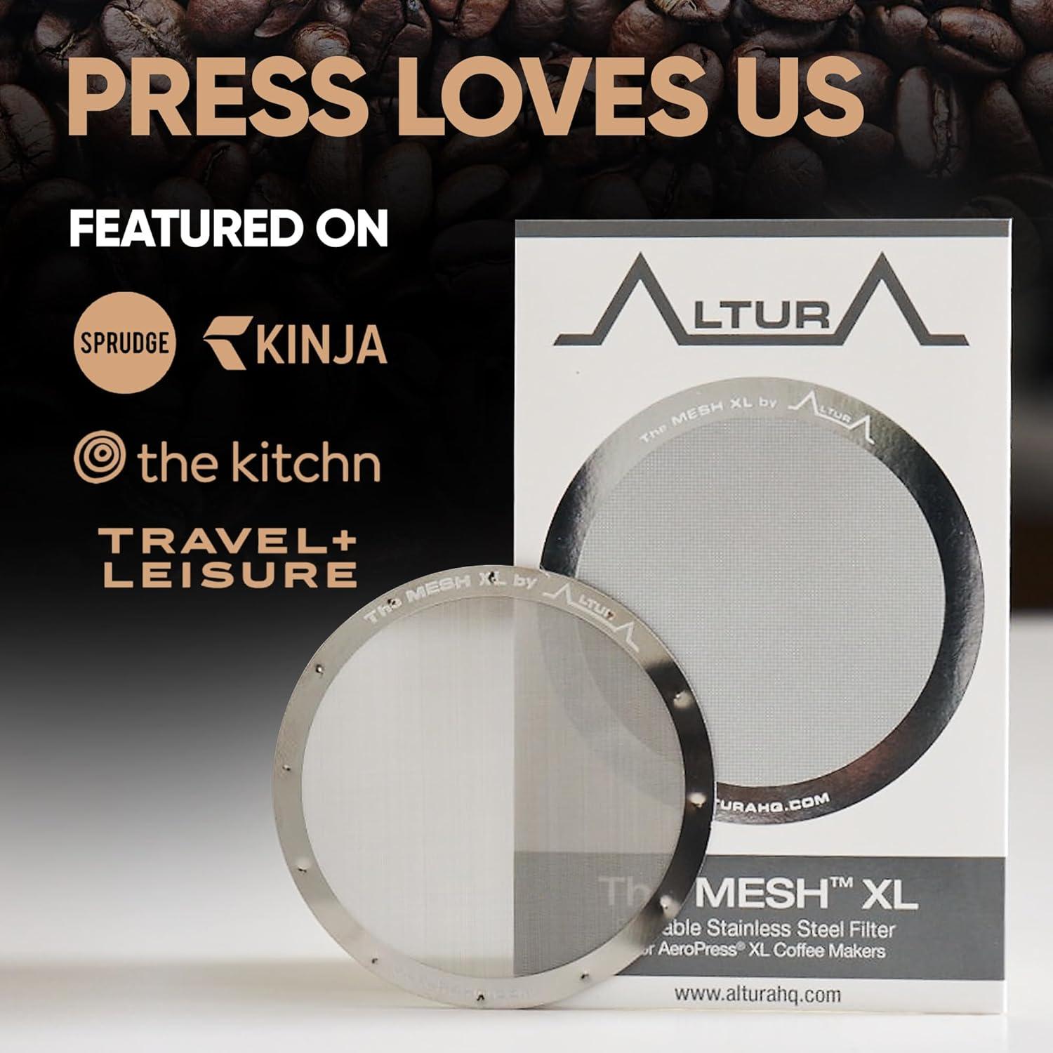 ALTURA The MESH XL Stainless Steel Filter for AeroPress Coffee Makers – Reusable Metal Filter Replacement for Rich Flavor, Travel, and Eco-Friendly Brewing