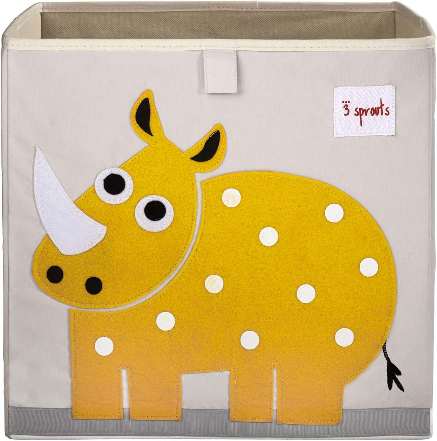 3 Sprouts Children's Foldable Fabric Storage Cube Box Soft Toy Bin, Yellow Rhino