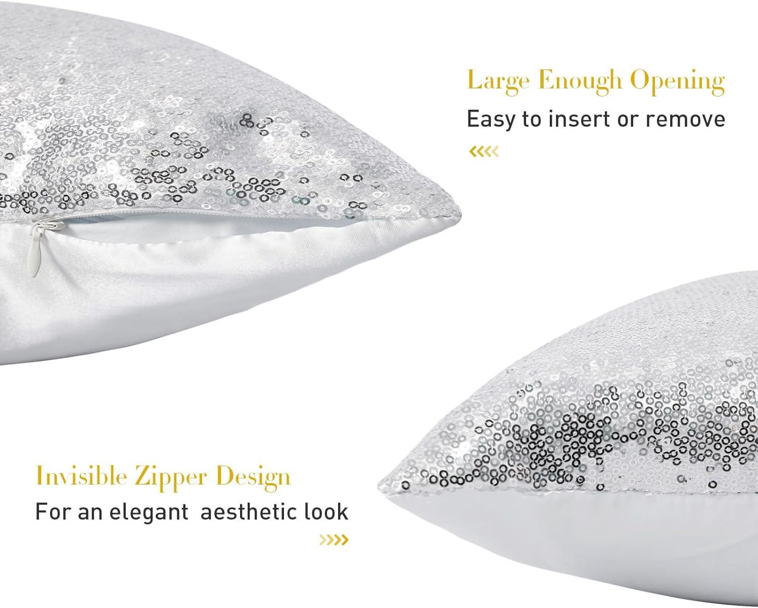 PiccoCasa 4 Pcs Sequin Throw Pillow Covers, Decorative Cushion Covers for Sofa Car Seat, 18"x18" Silver