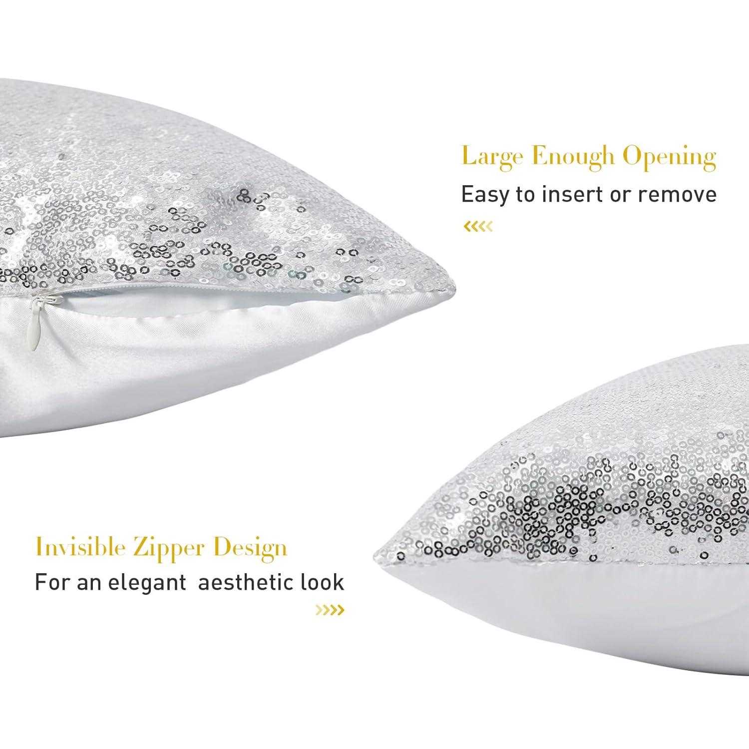 PiccoCasa 4 Pcs Sequin Throw Pillow Covers, Decorative Cushion Covers for Sofa Car Seat, 18"x18" Silver