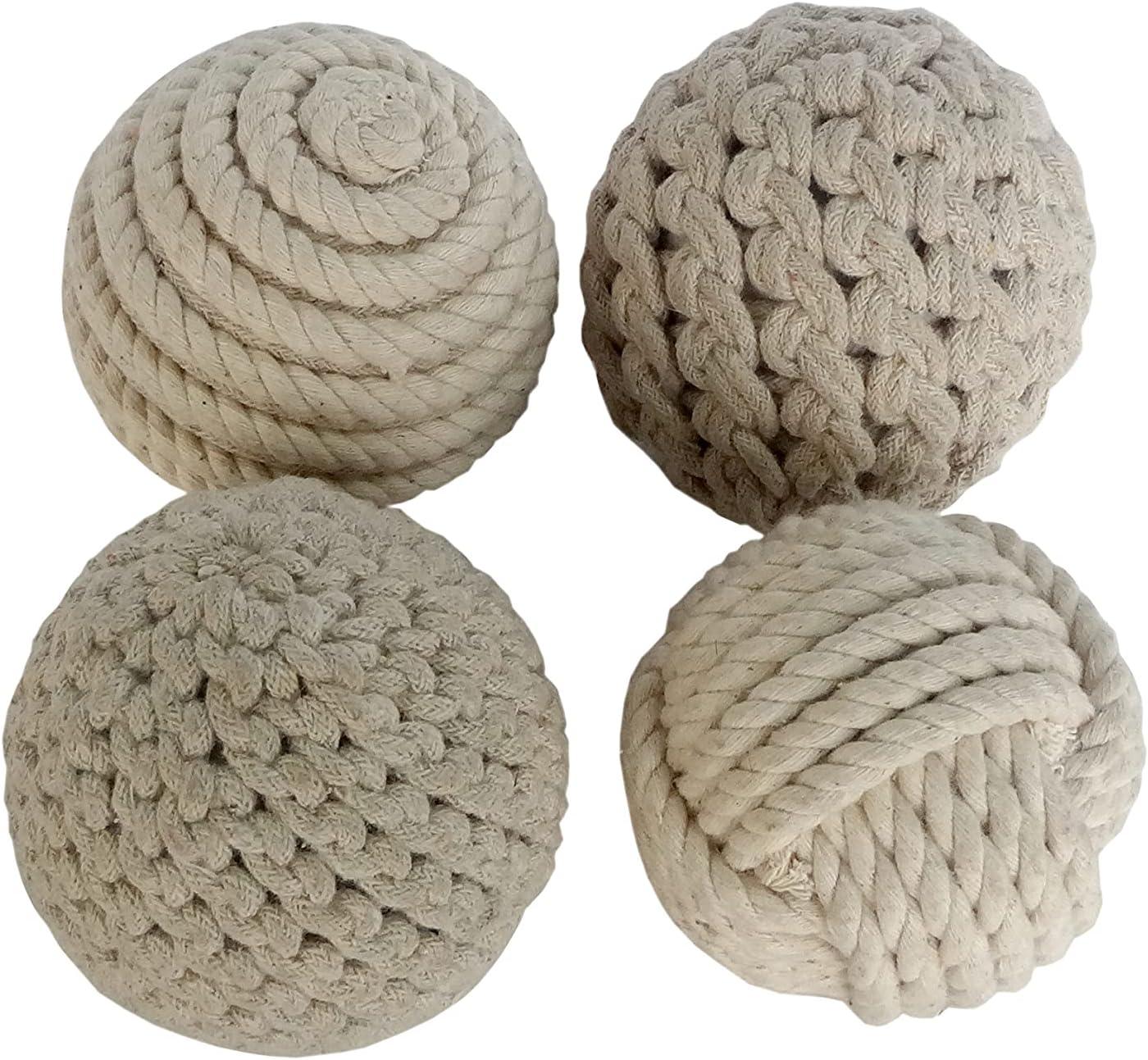 DecMode Brown 4" Handmade Decorative Ball Jute Rope Orbs & Vase Filler with Varying Designs (4 Count)