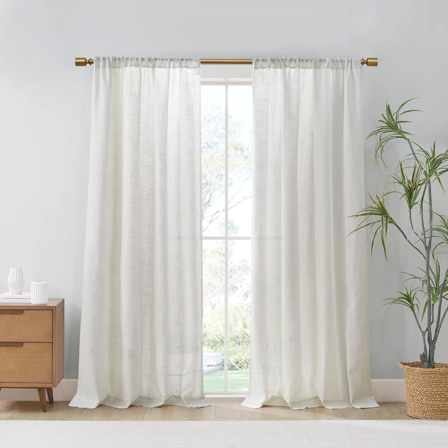 Madison Park Kyler White Linen Blend Light Filtering Curtain Panel Pair 52x84" (Set of 2)