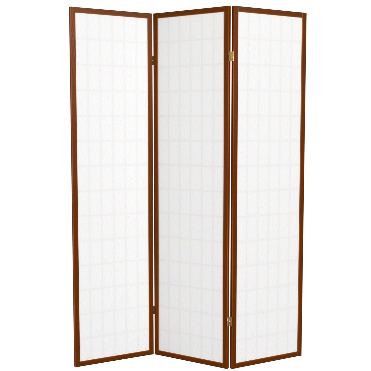 Oriental Furniture 6 ft. Tall Window Pane Shoji Screen - Walnut - 3 Panel