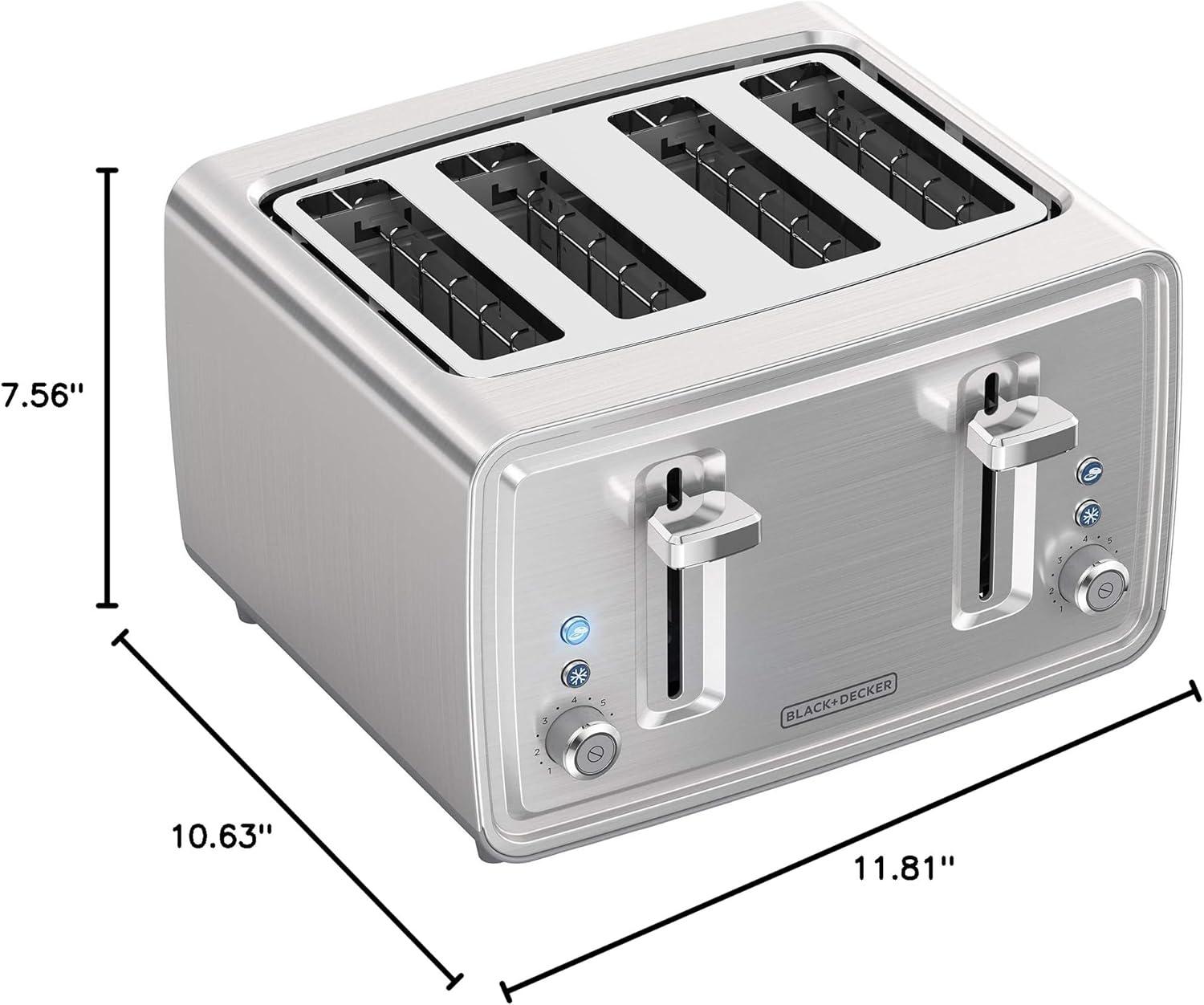 Silver Stainless Steel 4-Slice Toaster with Wide Slots