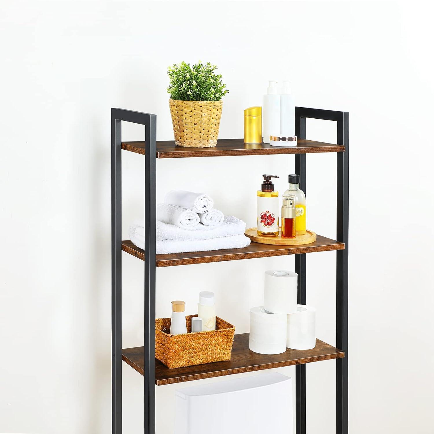 HOOBRO Over The Toilet Storage, 3-Tier Industrial Bathroom Organizer, Bathroom Space Saver with Multi-Functional Shelves, Toilet Storage Rack, Easy to Assemble, Rustic Brown BF41TS01